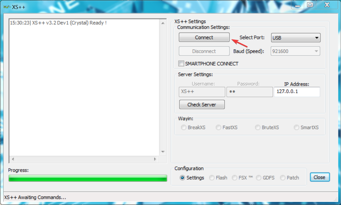 XS++ main screen