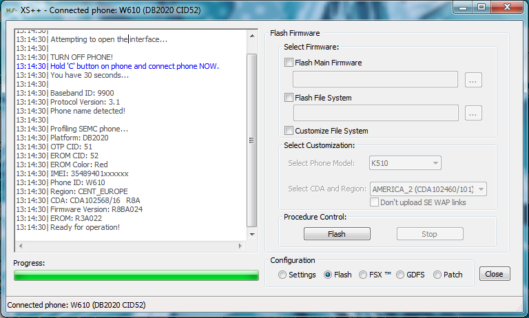 XS++ pre-flash screen